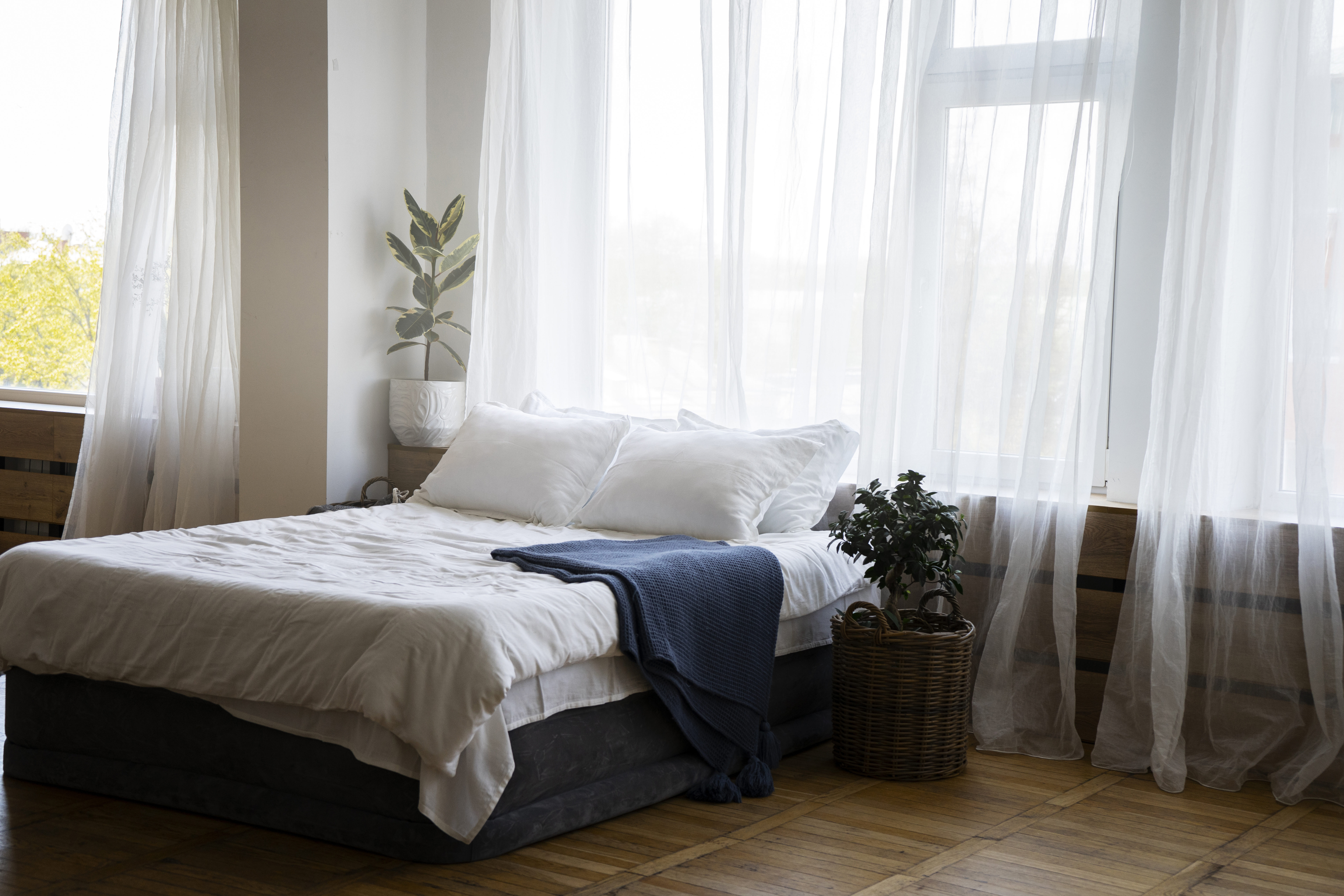 Bedroom decor with potted plants
