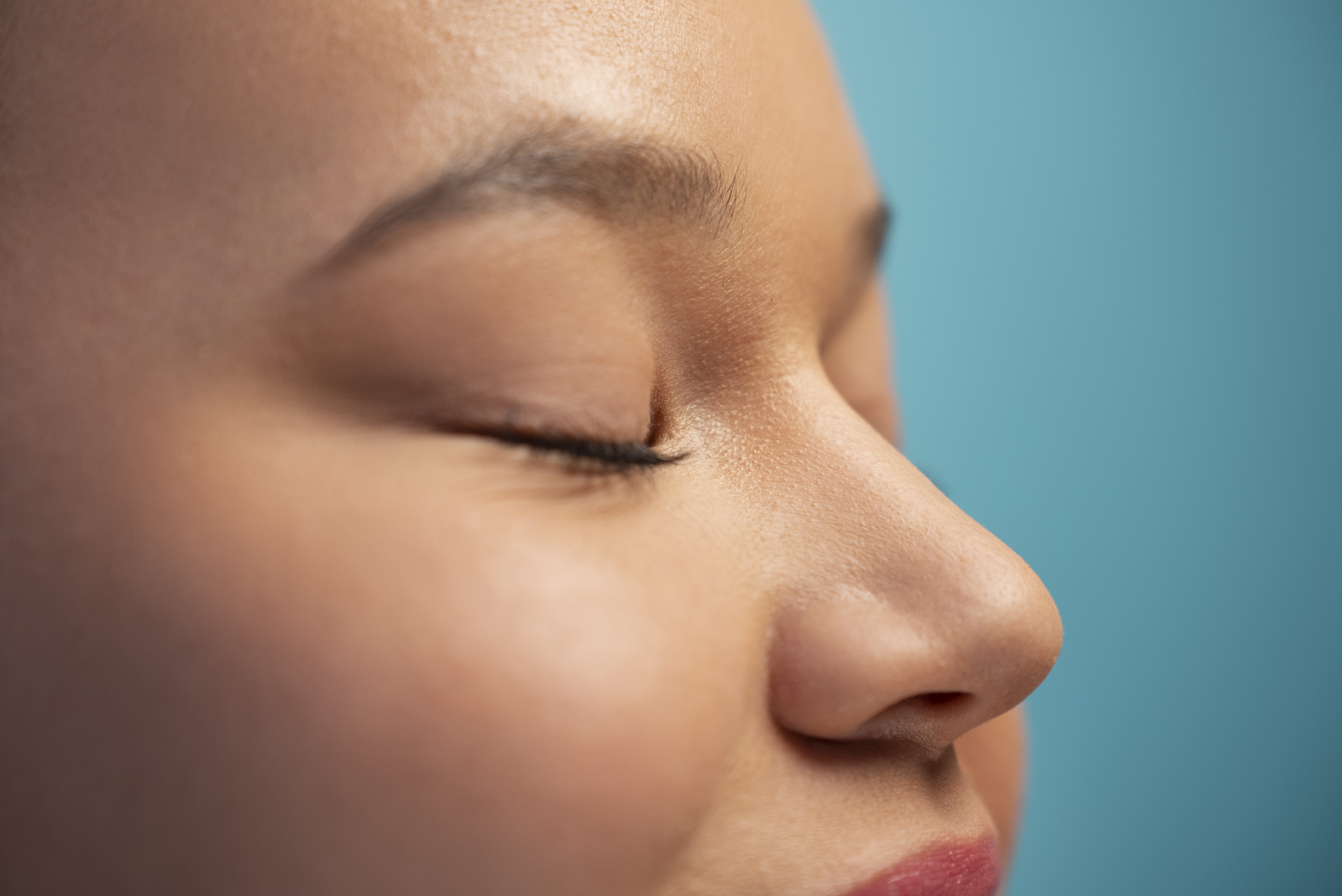 Close up woman s side view face